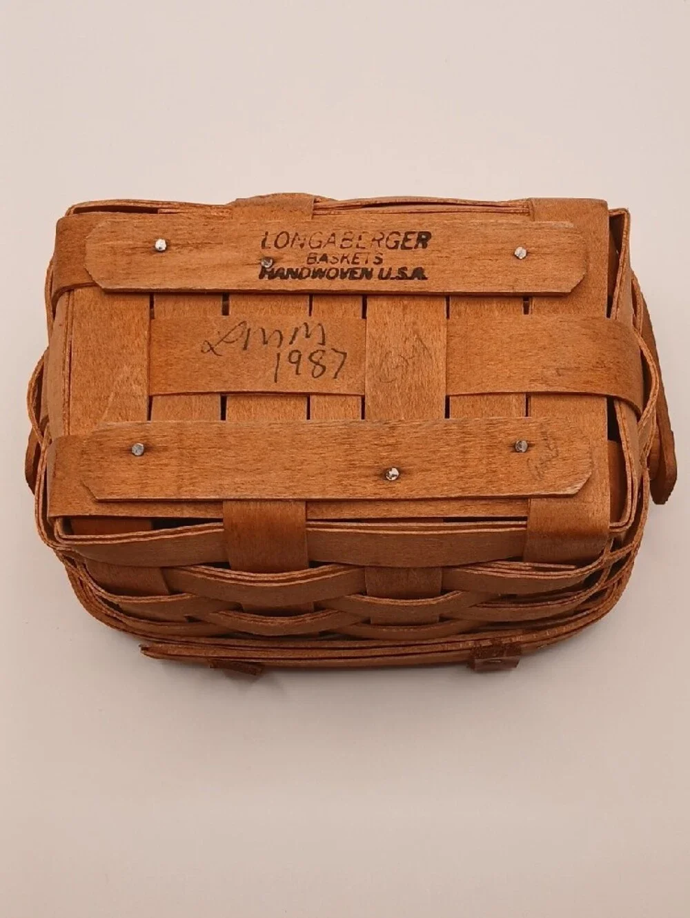 Vintage 1987 Painted Lid Small Longaberger Basket